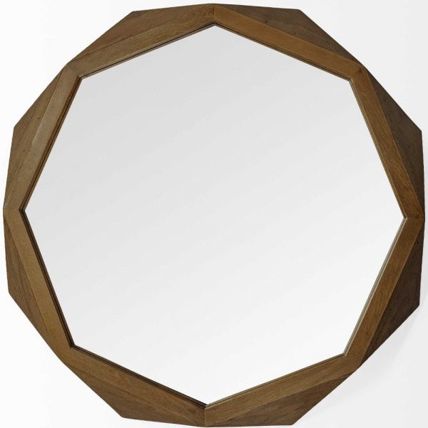 Homeroots - 41" Octagon Brown Wood Frame Wall Mirror - Image 8