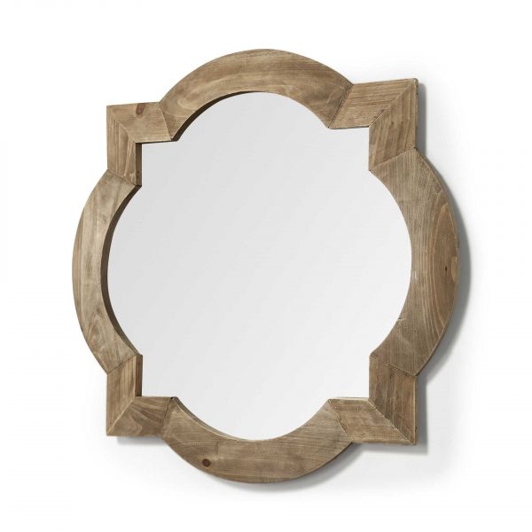 Homeroots - 23" Round-Square Brown Wood Frame Wall Mirror - Image 1
