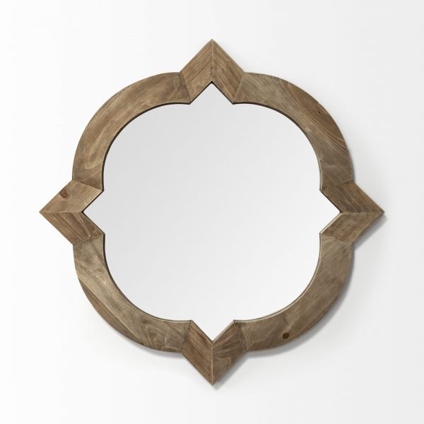 Homeroots - 23" Round-Square Brown Wood Frame Wall Mirror - Image 5