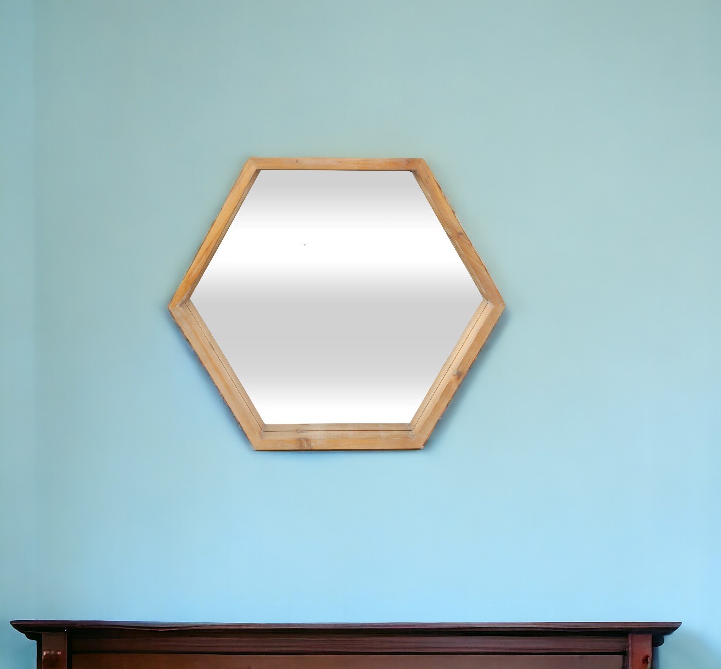 379820_14_BJ6QFSIi Homeroots - 21" Brown Hexagon Wood Framed Accent Mirror - Image 1