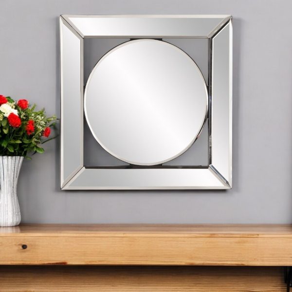 Homeroots - 12" Round in Square Glass Framed Accent Mirror - Image 1
