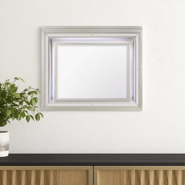 Homeroots - 38" Champagne Wood Lighted Mounted Accent Mirror - Image 2