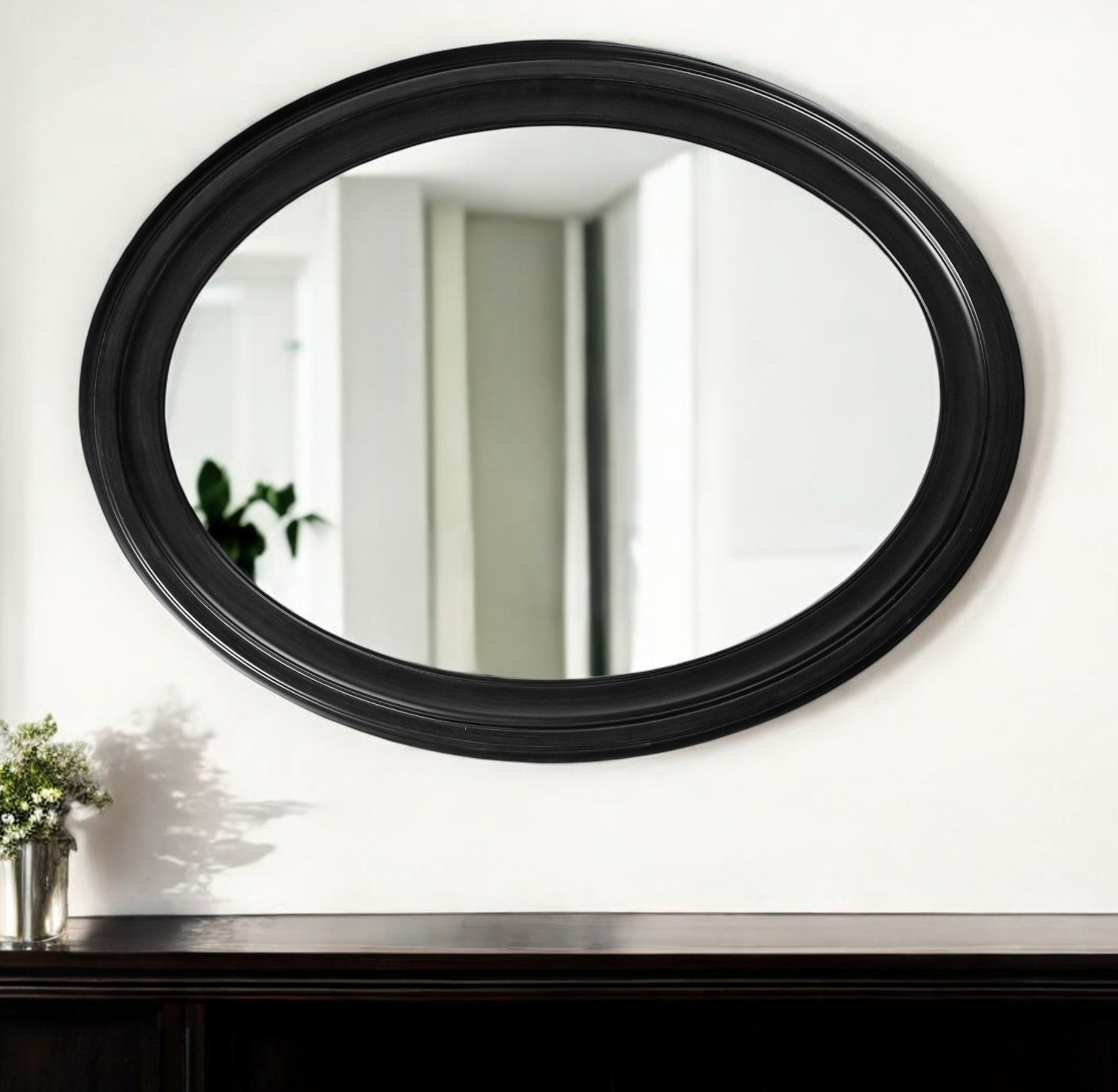 384187_10_iClJ7Eg7 Homeroots - 33" Black Oval Framed Accent Mirror - Image 1