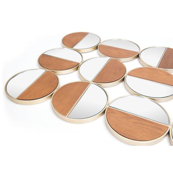 Homeroots - Set of Twelve Gold and Walnut Round Steel Framed Accent Mirror - Image 5