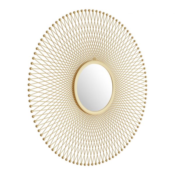 Homeroots - 35" Gold Round Iron Framed Accent Mirror - Image 1