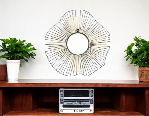 Homeroots - 22" Black Abstract Metal Framed Accent Mirror - Image 1