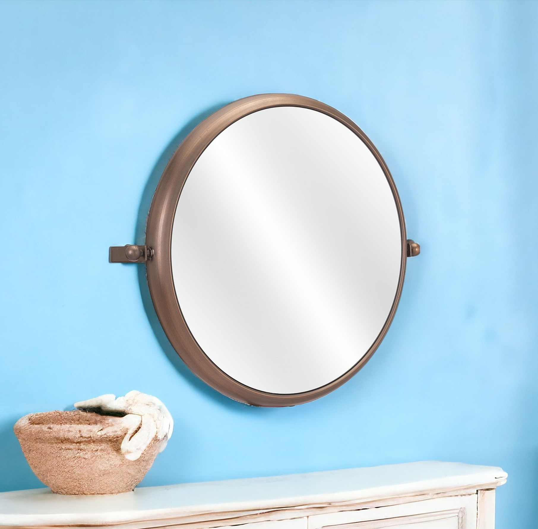 391670_11_M9aYJEaC Homeroots - Industrial Gold Round Mirror - Image 1