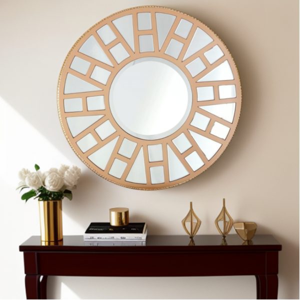 Homeroots - 32" Gold Round Metal Framed Accent Mirror - Image 1