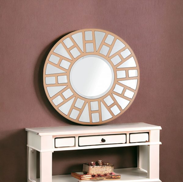 Homeroots - 32" Gold Round Metal Framed Accent Mirror - Image 2