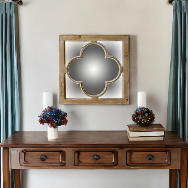 Homeroots - 10" Natural Brown With Whitewash Square Wall Mounted Accent Mirror - Image 1