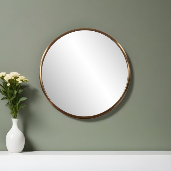 Homeroots - 20" Antiqued Brass Round Metal Framed Accent Mirror - Image 1