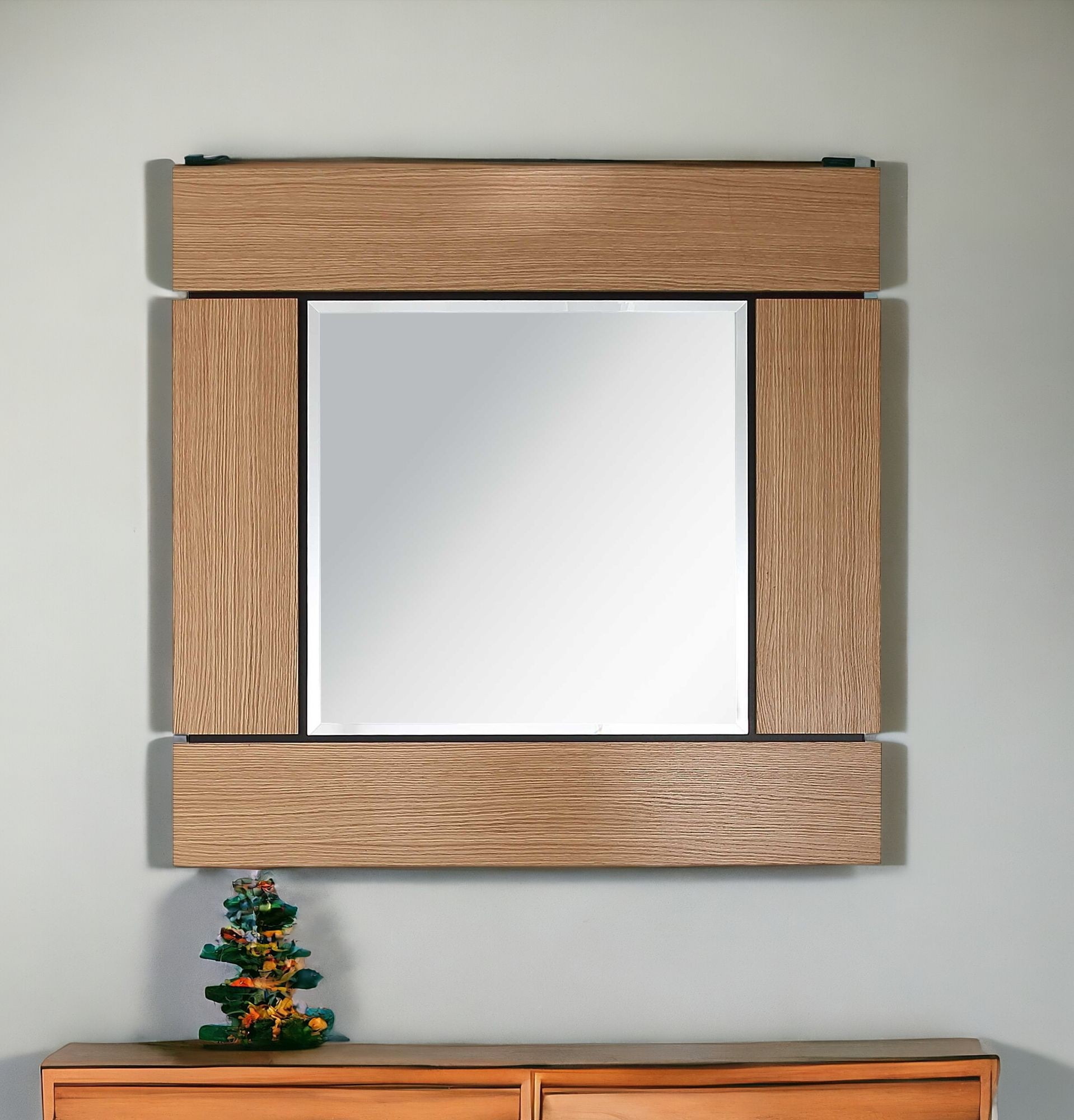 403718_11 Homeroots - 35" Brown Square Accent Wood Mirror - Image 1
