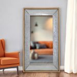 Homeroots - 84" Gray Brown Metal and Wood Framed Leaning Accent Mirror