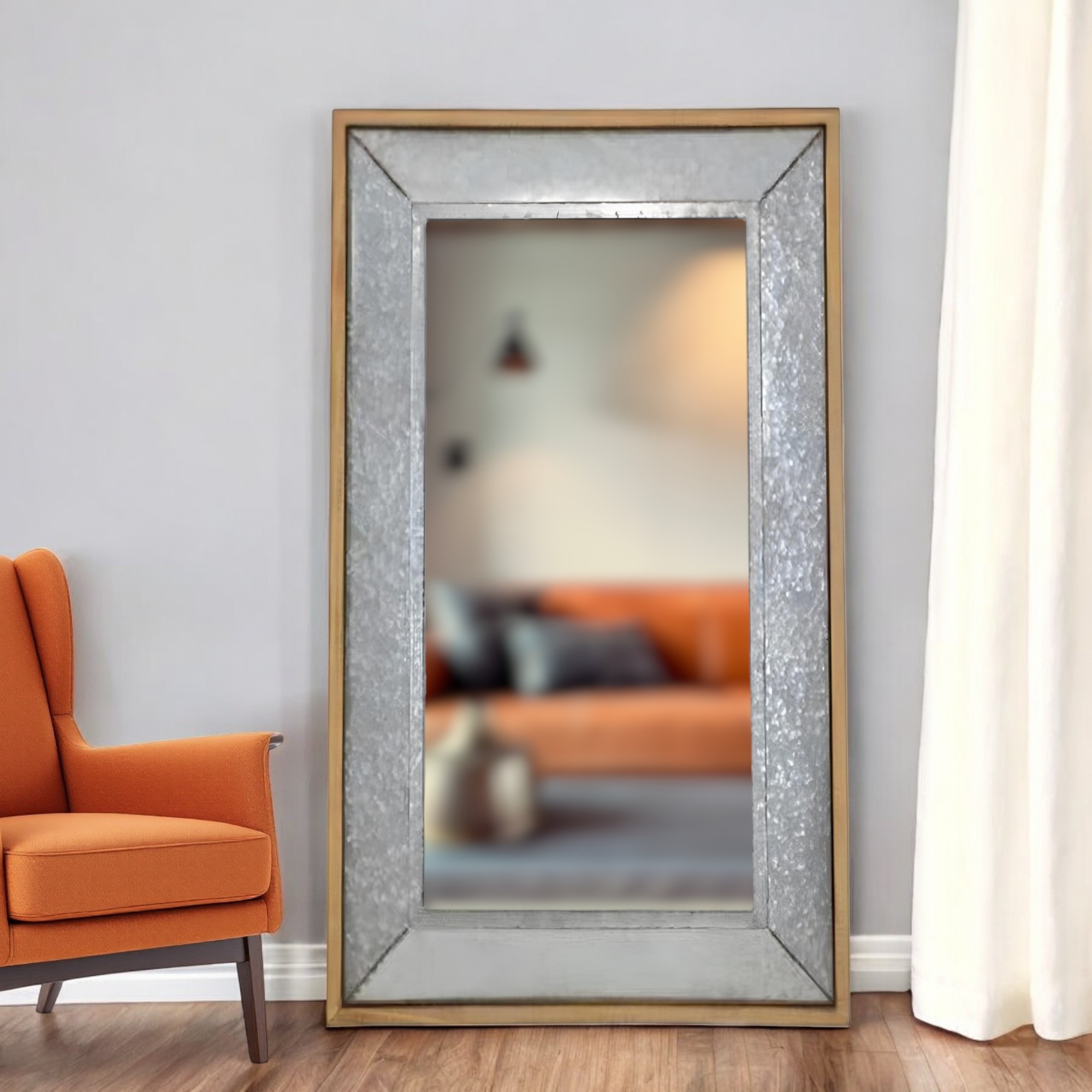 415092_11_d2DcDM8X Homeroots - 84" Gray Brown Metal and Wood Framed Leaning Accent Mirror - Image 1