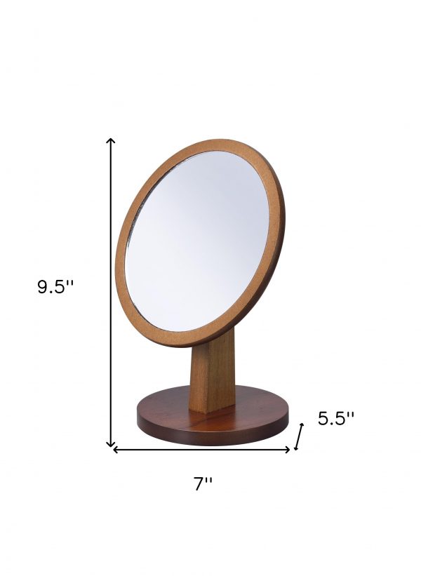Homeroots - 10" Brown Round Framed Makeup Shaving Tabletop Mirror - Image 6