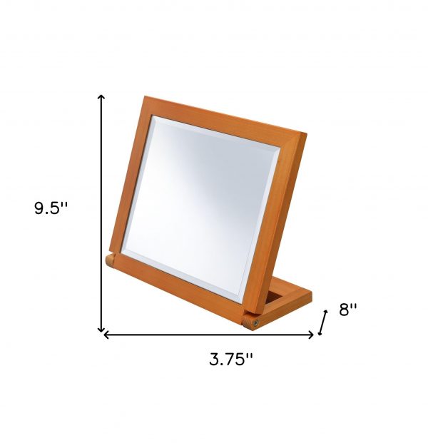 Homeroots - 8" Brown Wood Framed Freestanding Makeup Shaving Tabletop Mirror - Image 7