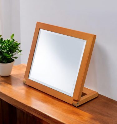 Homeroots - 8" Brown Wood Framed Freestanding Makeup Shaving Tabletop Mirror