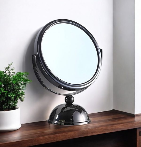 Homeroots - 9" Black Round Metal Framed Makeup Shaving Tabletop Mirror - Image 1