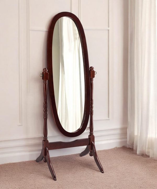 Homeroots - 59" Brown Cherry Oval Framed Cheval Standing Mirror - Image 1