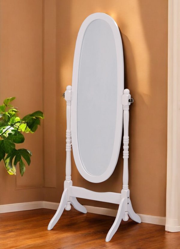 Homeroots - 60" White Oval Wood Framed Freestanding Cheval Mirror - Image 1