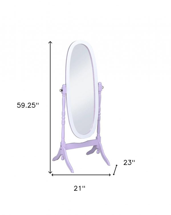 Homeroots - 59" Purple And White Wood Freestanding Oval Framed Cheval Mirror - Image 6