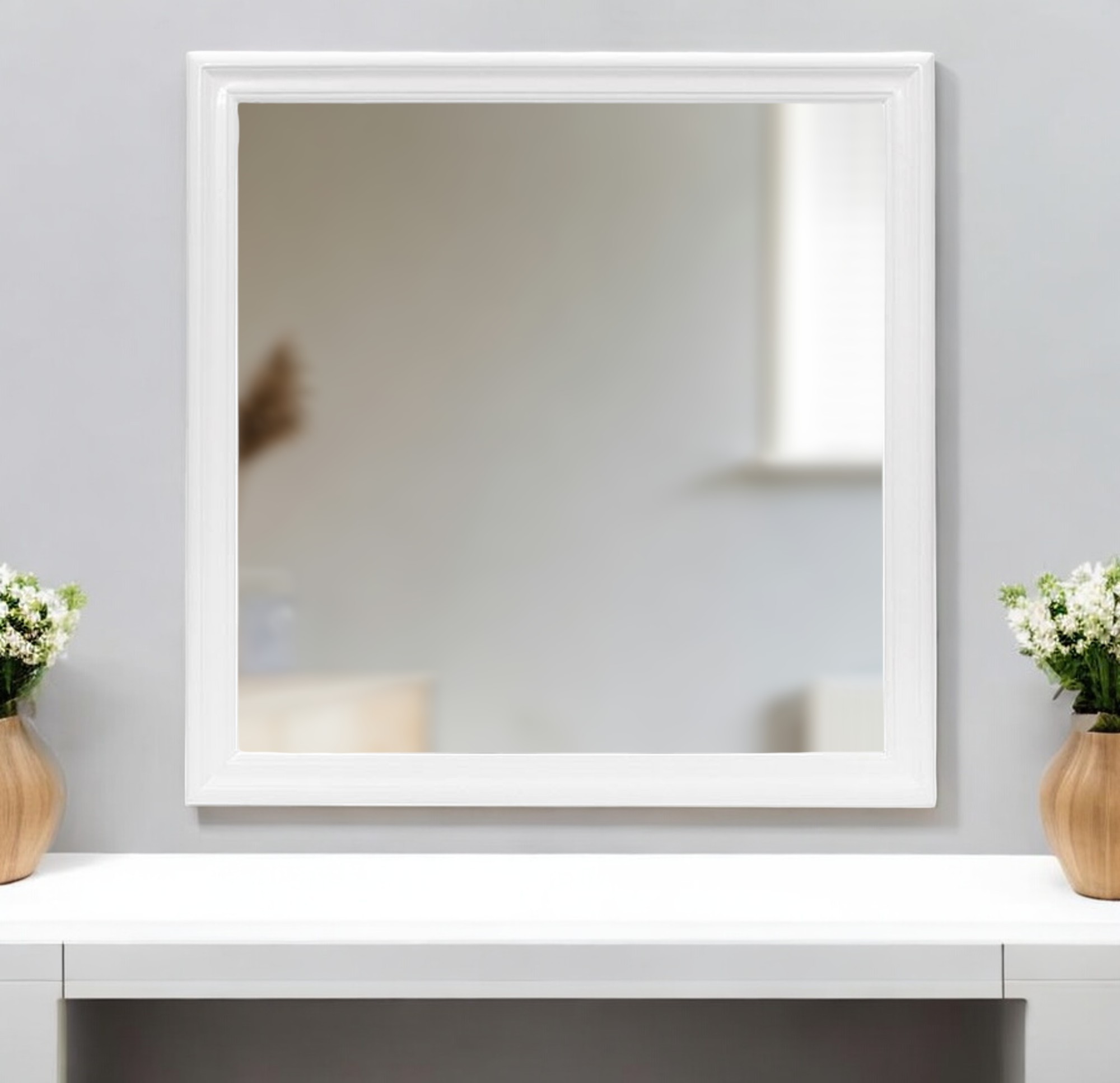 482395_13_6YBFeQXn Homeroots - 38" White Square Wood Framed Accent Mirror - Image 1