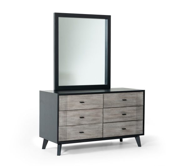 Homeroots - 40" Black Ash Veneer Rectangle Wall Mounted Dresser Mirror Engineered Wood Framed - Image 1