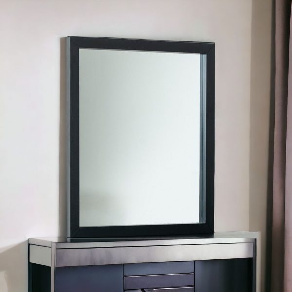 Homeroots - 40" Black Ash Veneer Rectangle Wall Mounted Dresser Mirror Engineered Wood Framed - Image 2