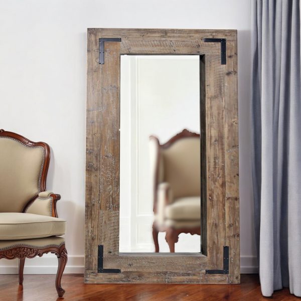 Homeroots - 75" Brown Wood Framed Leaning Accent Mirror - Image 1
