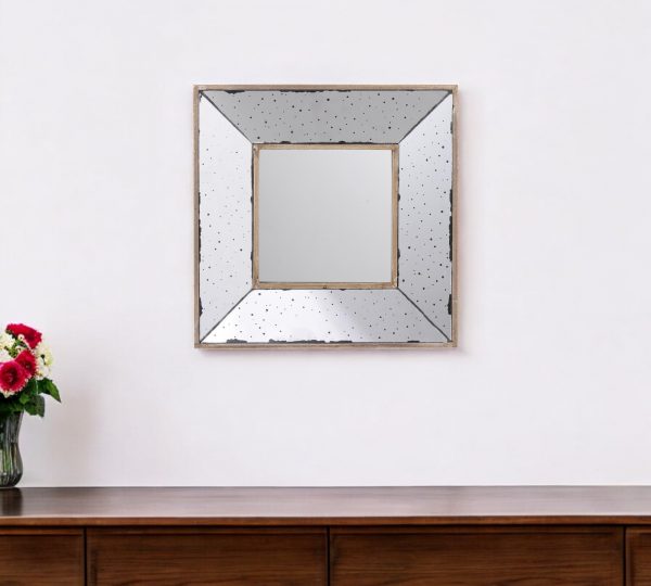 Homeroots - 12" Square Wall Mounted Vintage Style Glass Frame Accent Mirror - Image 1