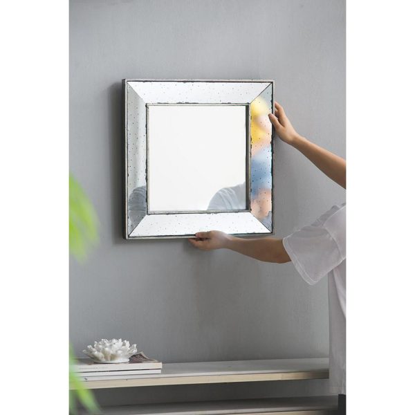 Homeroots - 18" Brown Square Metal Framed Antiqued Glass Accent Mirror - Image 4
