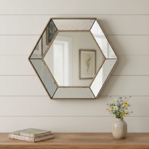 Homeroots - 18" Hexagon Wall Mounted Vintage Style Glass Frame Accent Mirror - Image 1