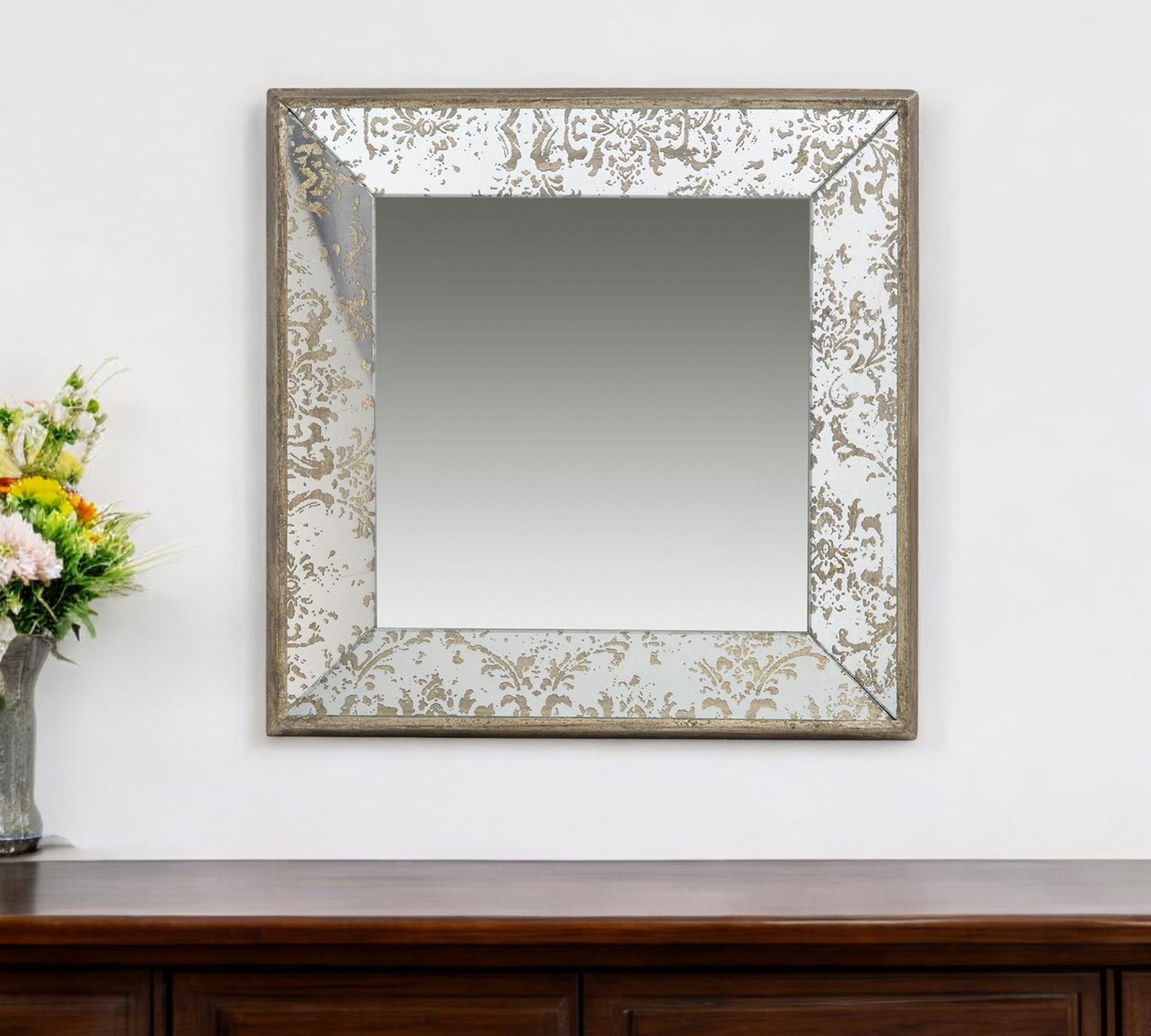 484984_7_qVMJuOpS Homeroots - 15" Square Vintage Style Wall Mounted Accent Mirror - Image 1