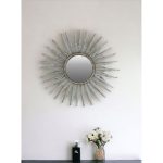 Homeroots - 30" Antiqued Silver Gray Sunburst Wall Mounted Accent Mirror
