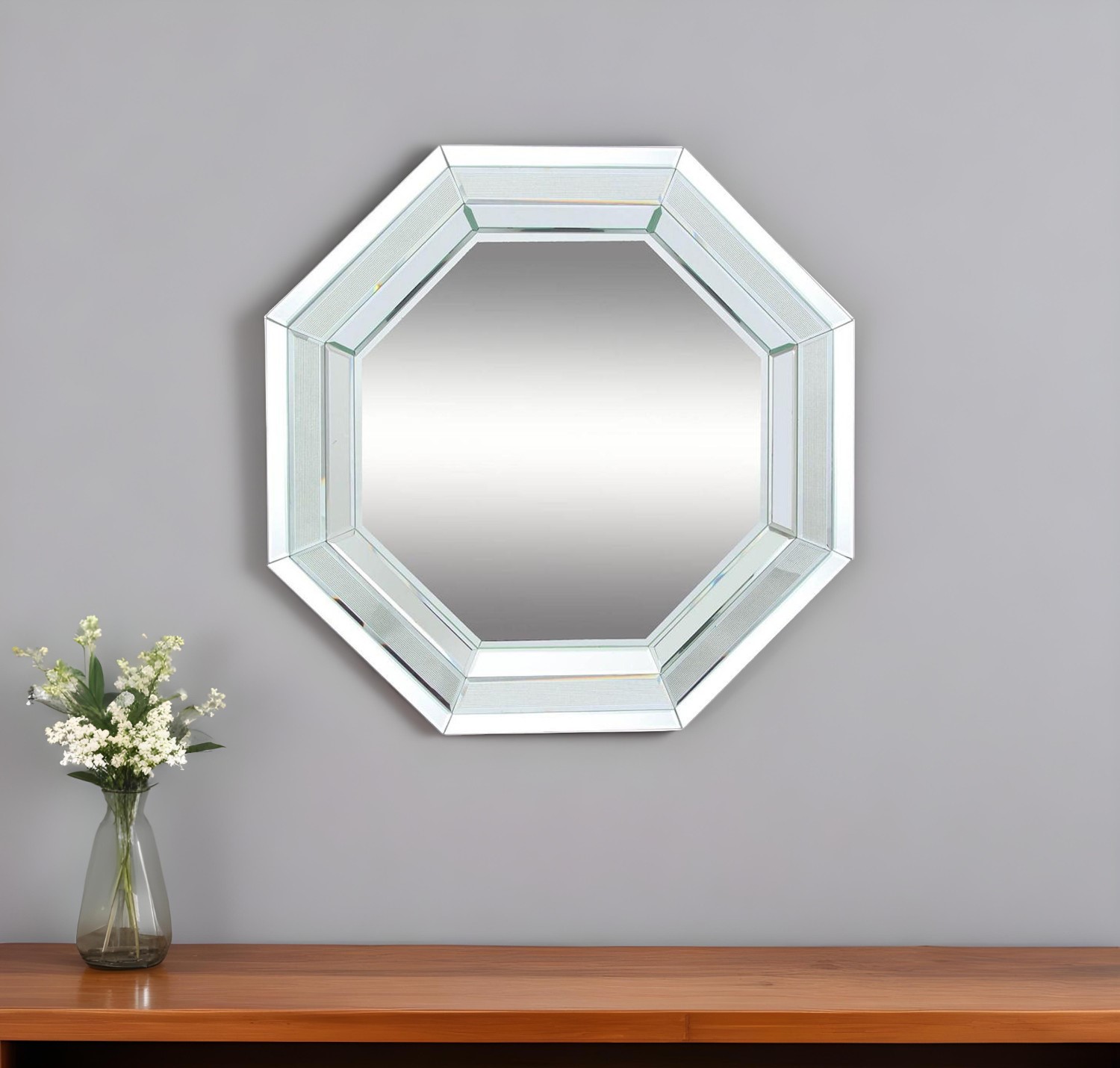 484994_6_rhu90VWp Homeroots - 28" Silver Octagon Glass Framed Accent Mirror - Image 1