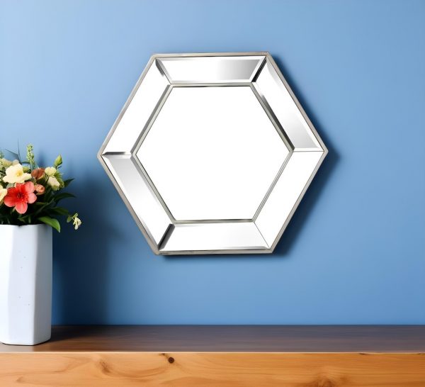 Homeroots - 18" Silver Hexagon Glass Framed Accent Mirror - Image 1