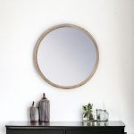 Homeroots - 28" Natural Rustic Brown Wood Frame Round Wall Mounted Accent Mirror