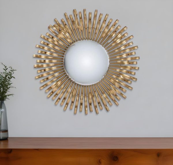 Homeroots - 27" Gold Sunburst Iron Framed Accent Mirror - Image 1
