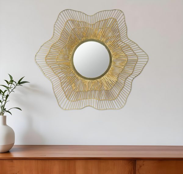 Homeroots - 27" Gold Floral Sunburst Iron Framed Accent Mirror - Image 1