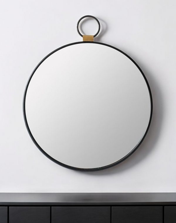Homeroots - 23" Black Round Metal Framed Accent Mirror - Image 1