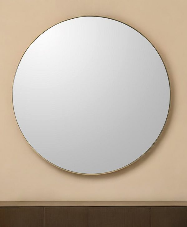 Homeroots - 30" Gold Round Wood Framed Accent Mirror - Image 1