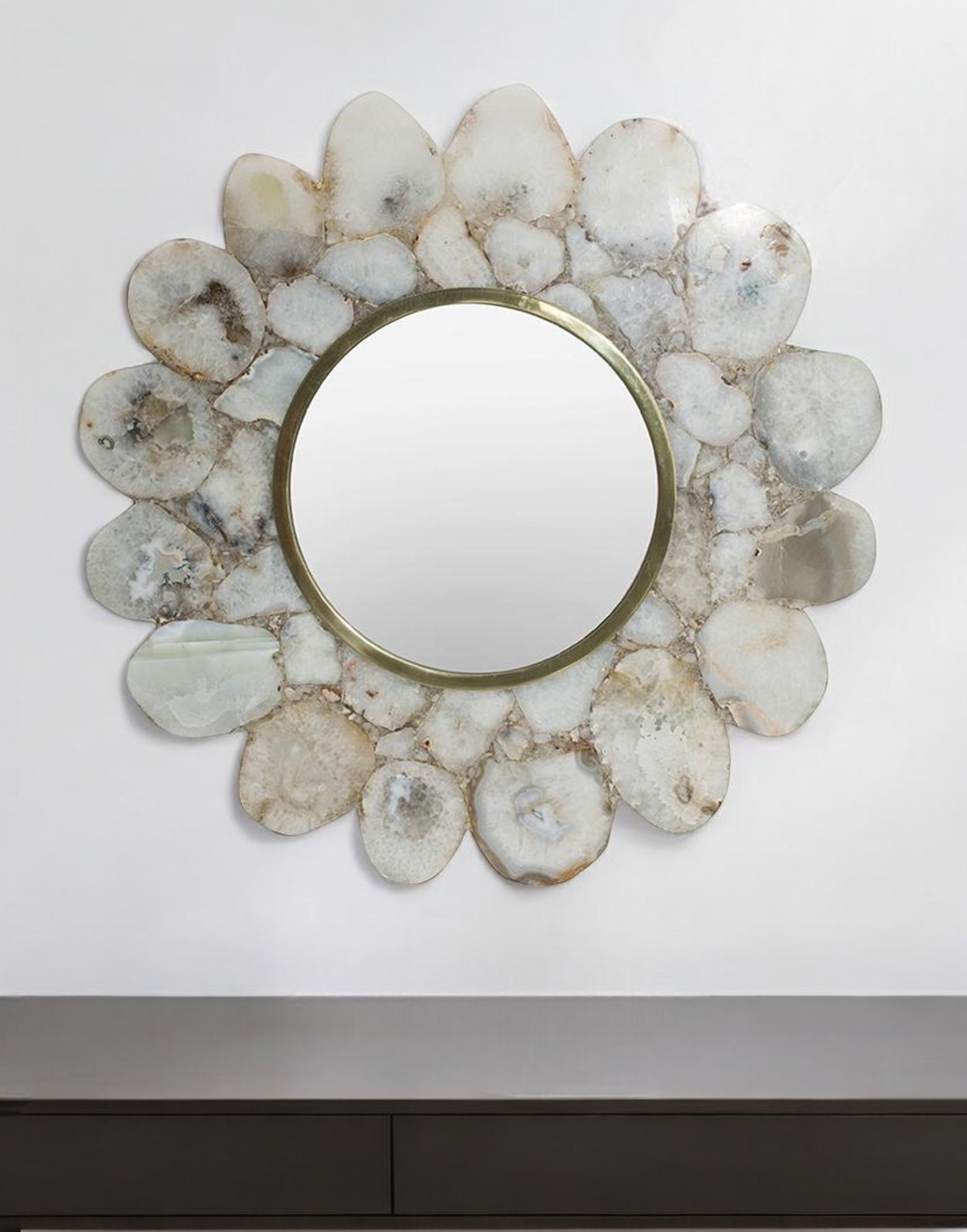 485034_2_GWuUqerc Homeroots - 30" White And Gold Scalloped Stone Framed Accent Mirror - Image 1