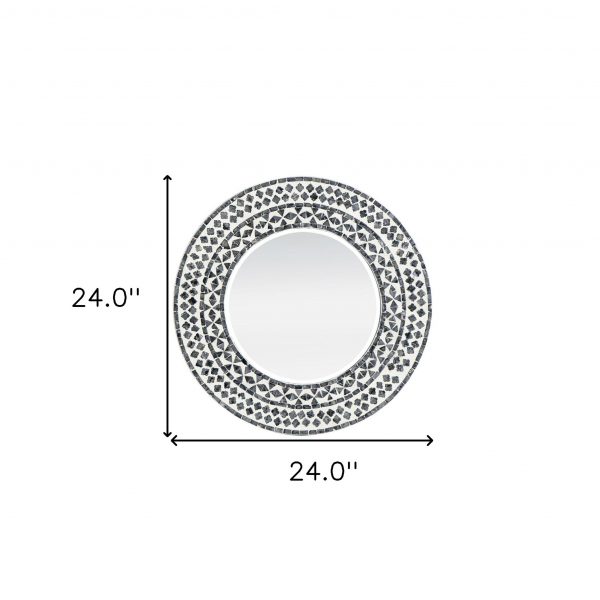 Homeroots - 24" Black And White Round Wood And Shell Framed Accent Mirror - Image 5
