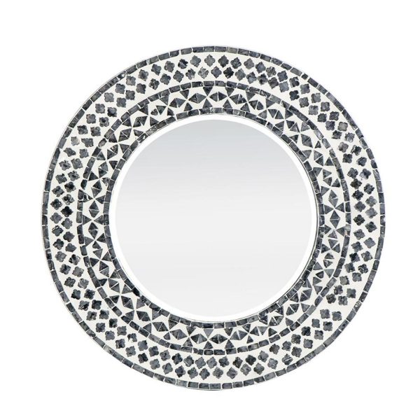 Homeroots - 24" Black And White Round Wood And Shell Framed Accent Mirror - Image 2