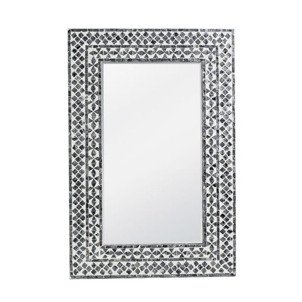 Homeroots - 36" Black And White Geometric Mosaic Capiz Shell Framed Accent Mirror - Image 2