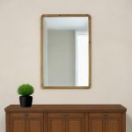 Homeroots - 35" Brown Solid Wood Framed Accent Mirror