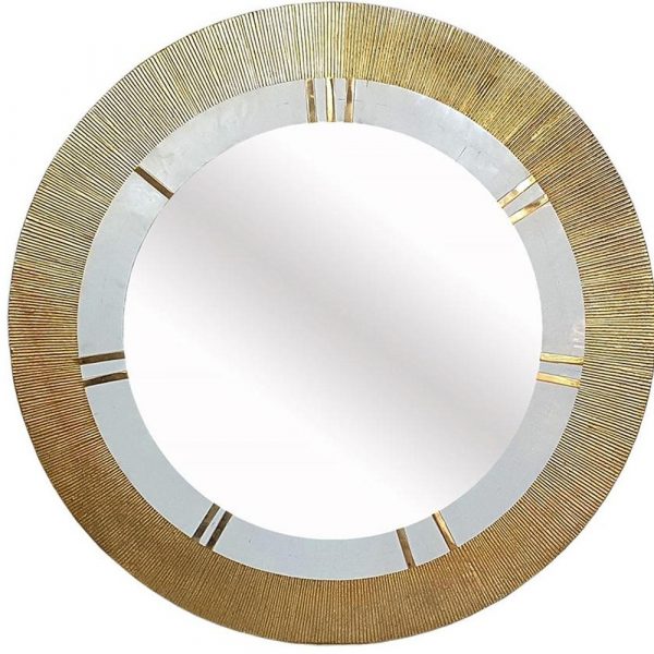 Homeroots - 36" Gold and White Round Aluminum Ribbed Edge Framed Accent Mirror - Image 4