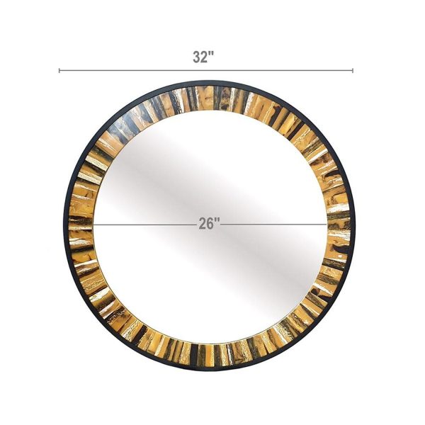 Homeroots - 32" Brown and Black Faux Stone Round Framed Accent Mirror - Image 5