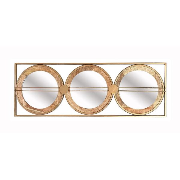 Homeroots - 14" Brown and Gold Aluminum and Wood Geometric Framed Accent Mirror - Image 2