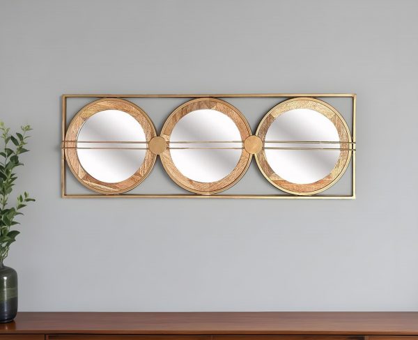 Homeroots - 14" Brown and Gold Aluminum and Wood Geometric Framed Accent Mirror - Image 1